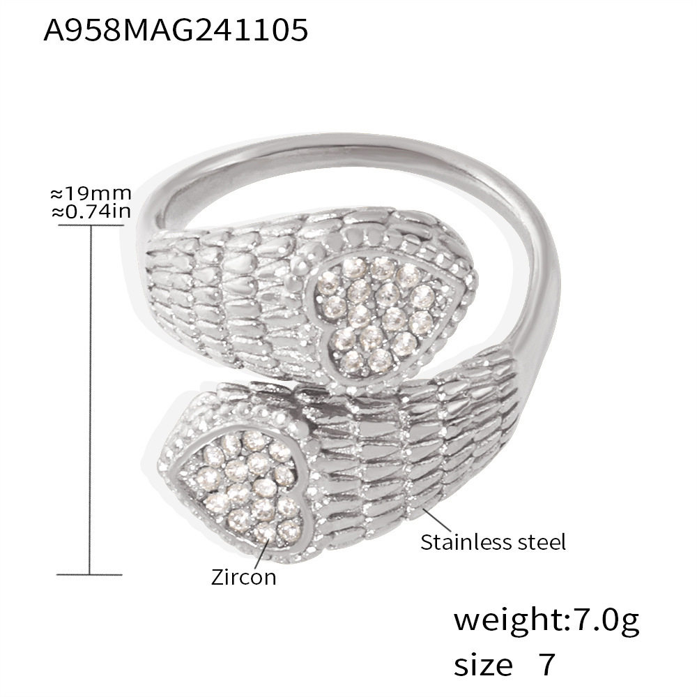 2:A958-steel color love with white zircon ring