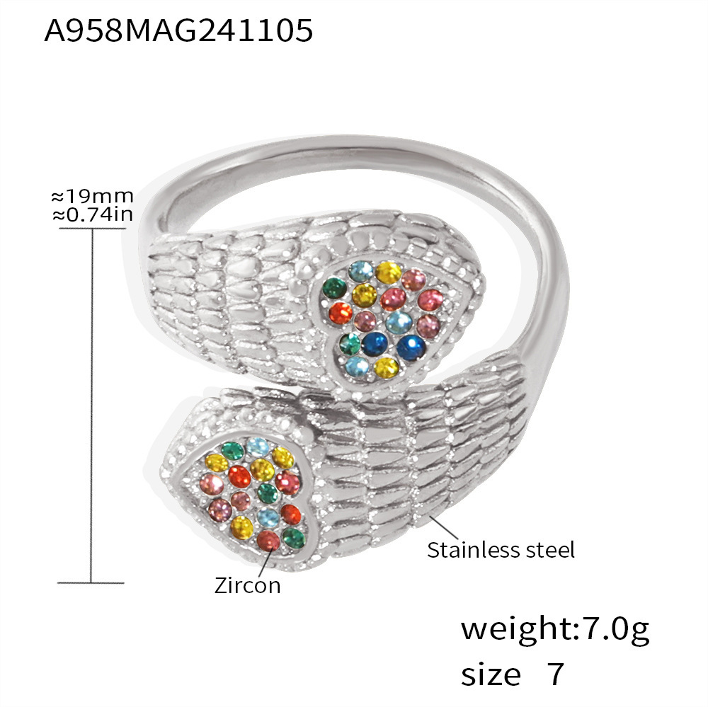 4:A958-steel color love set with colored zircon ring