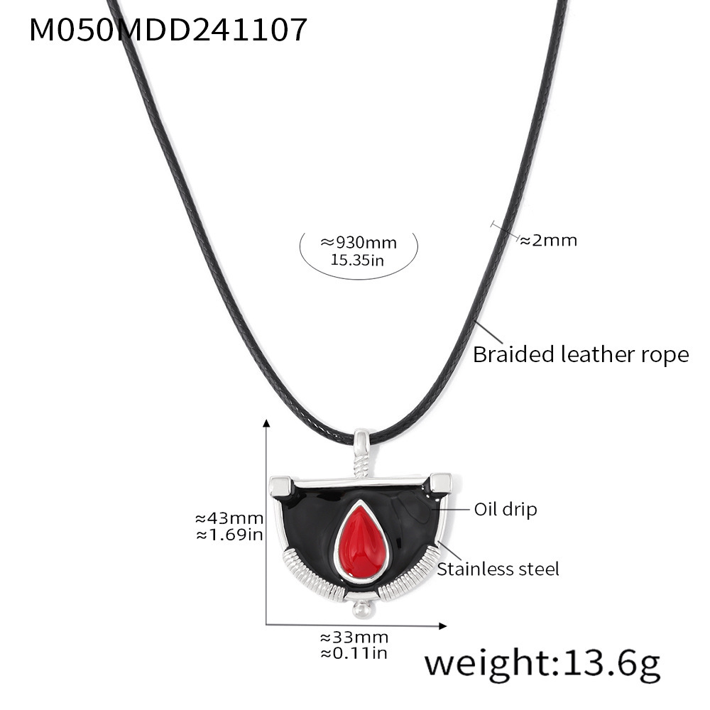 2:M050-steel color leather rope sweater chain