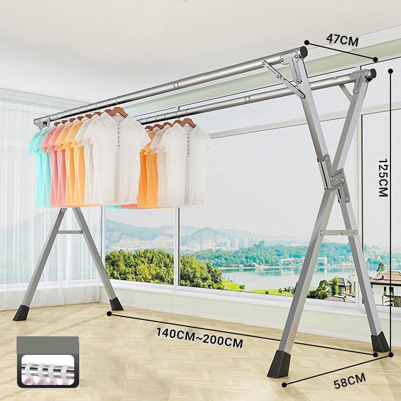 2.0 m Double Rod Drying Rack [Galvanized Pipe Galvanized Fittings Retractable] Hook