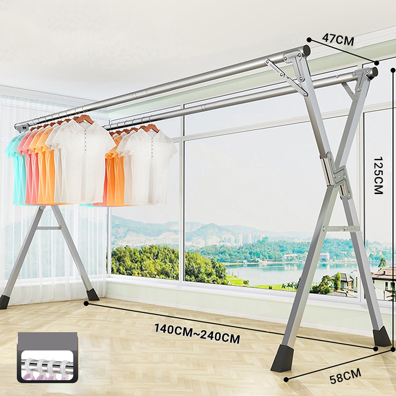 2.4 m Double Rod Drying Rack [Galvanized Pipe Galvanized Fittings Retractable] Hook