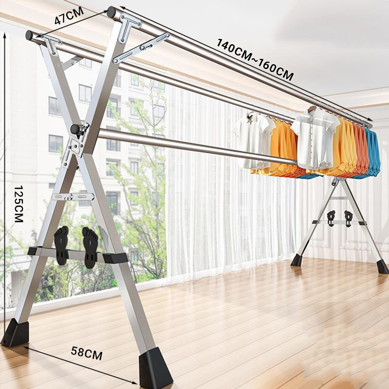 1.6 m 3-pole 25 square tube drying rack [stainless steel tube galvanized fittings shoe holder retractable] to send drying gift bag