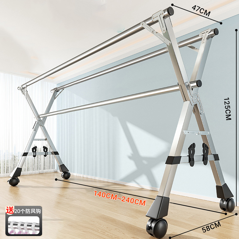 2.4 m 3-bar 25 square tube pulley drying rack [stainless steel tube galvanized fittings shoe holder retractable] to send drying gift bag