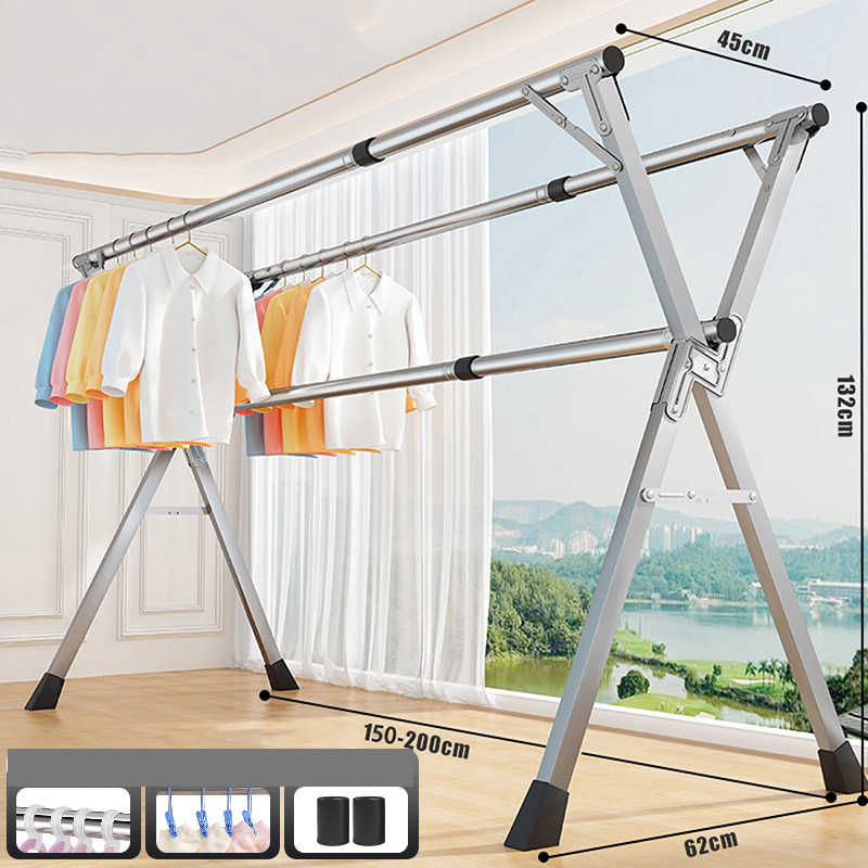 2.0 m 3-pole 22 square tube drying rack [stainless steel tube galvanized fittings retractable] sock clip hook