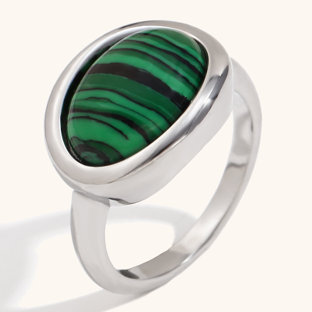 Simple gemstone ring-silver green No. 6