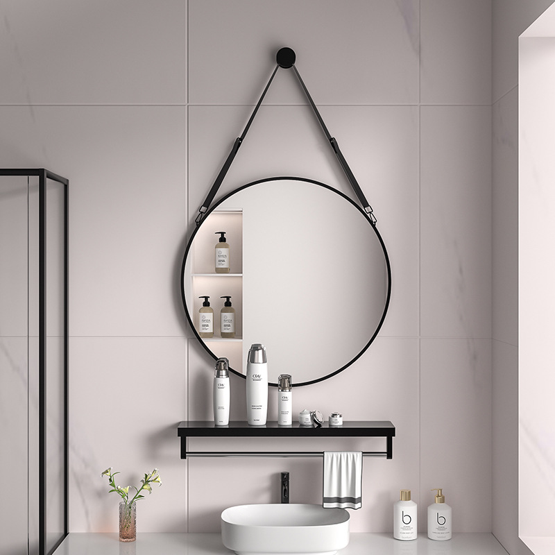 Matte black mirror + towel bar