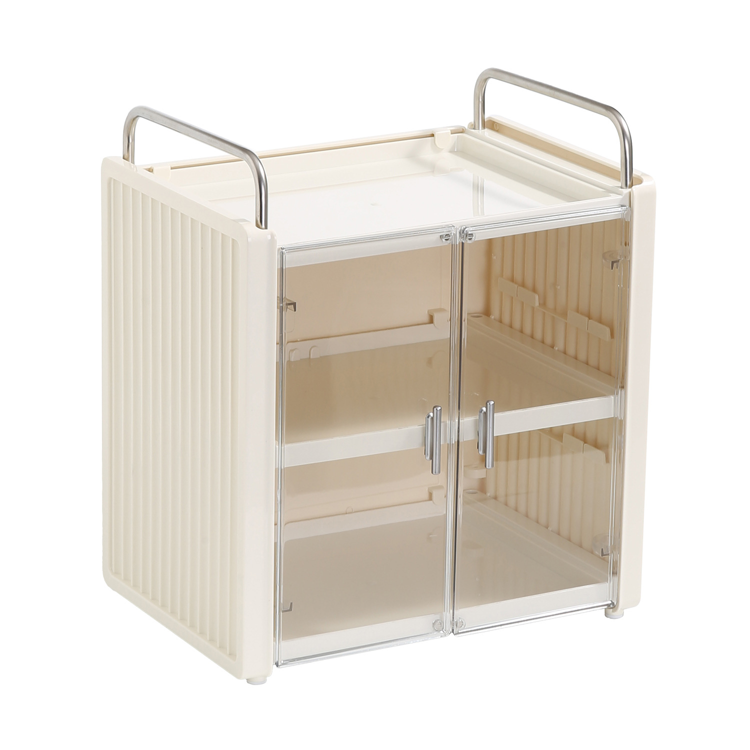 [steel frame model] cream white abs-double door desktop storage-cream shelf