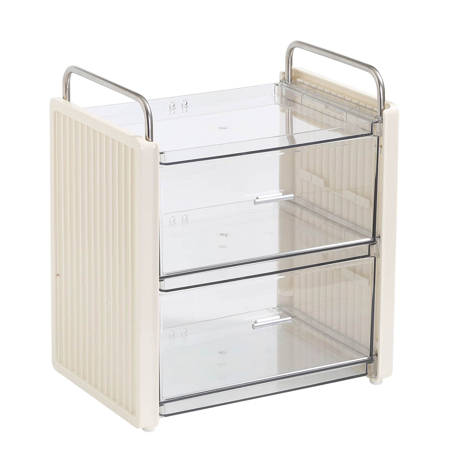 [steel frame model] cream white abs-double-double drawer desktop storage-transparent shelf