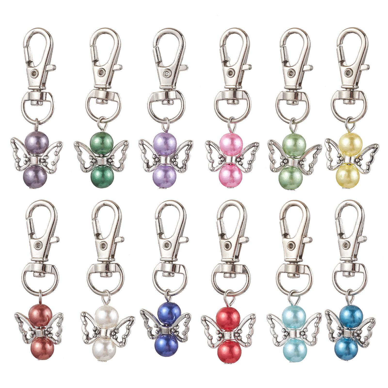 1:keychain Size: about 32mm long, pendant: 23x18x8mm, clasp: 31x12x5mm