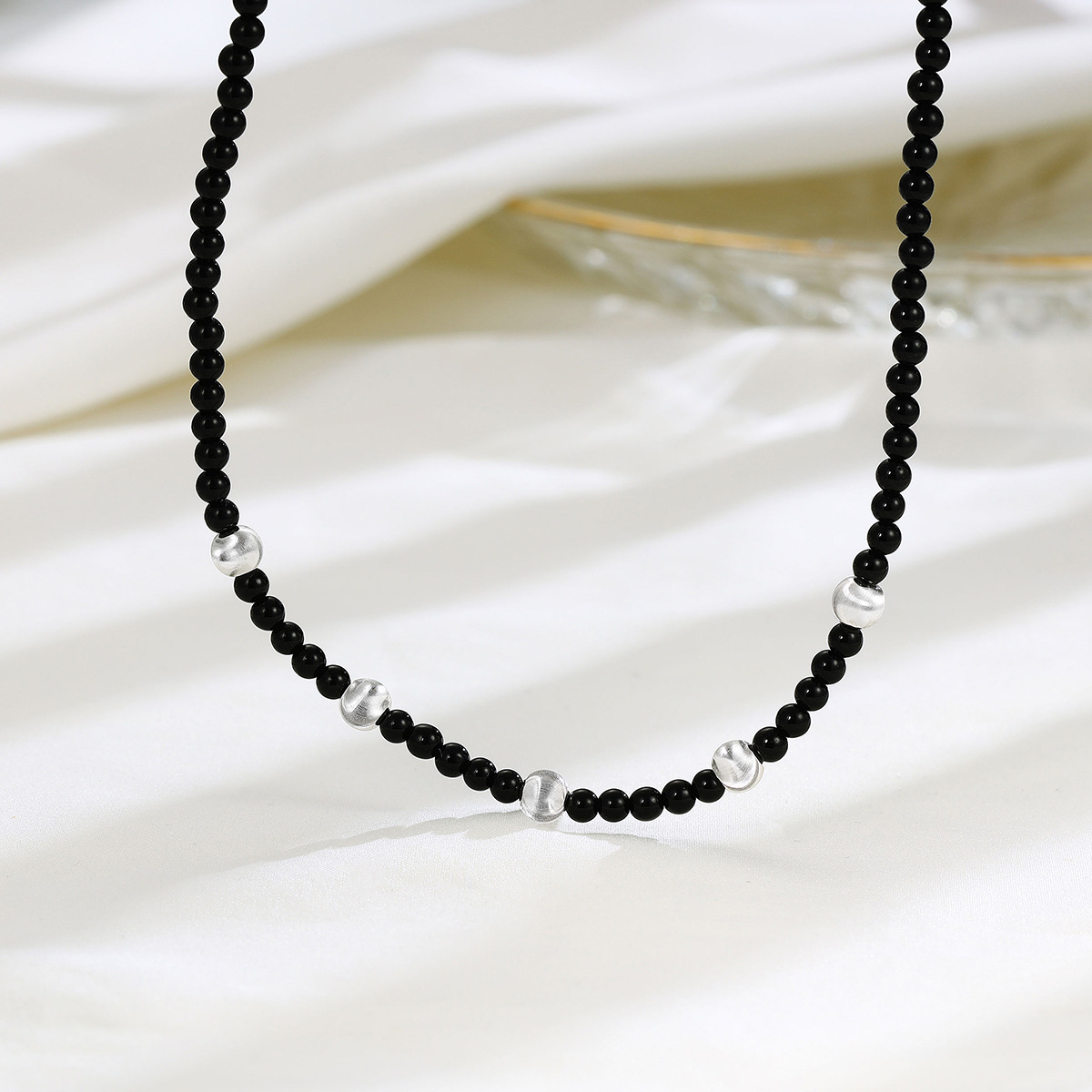 1:5 silver beads black onyx necklace