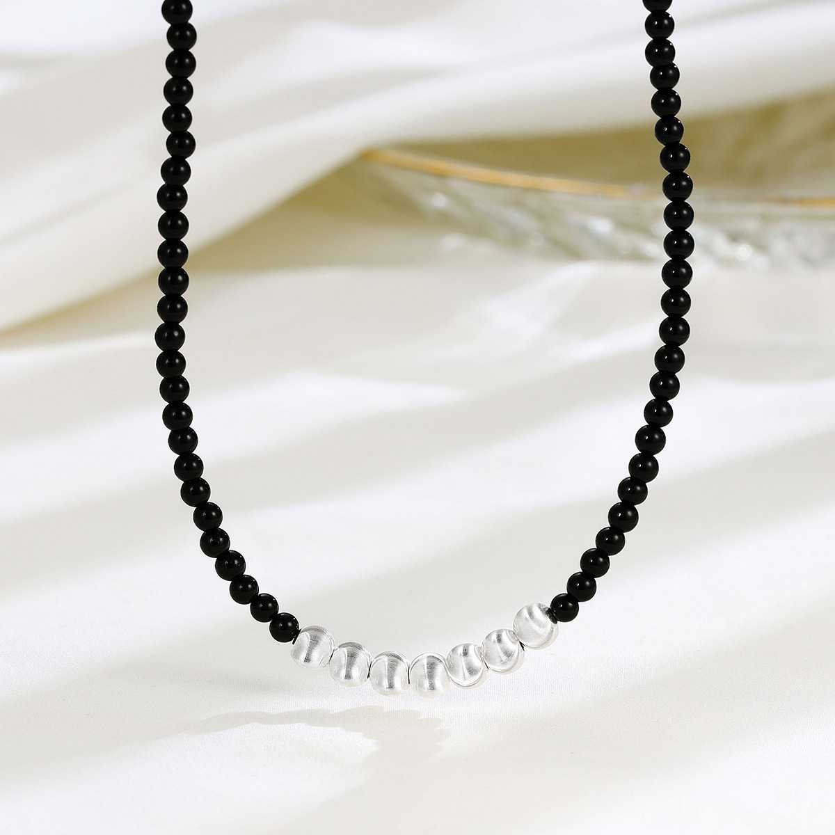 2:7 silver beads black onyx necklace