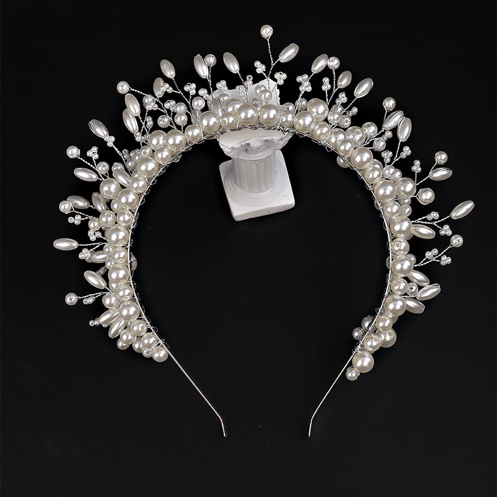 Rice beads pearl headband silver