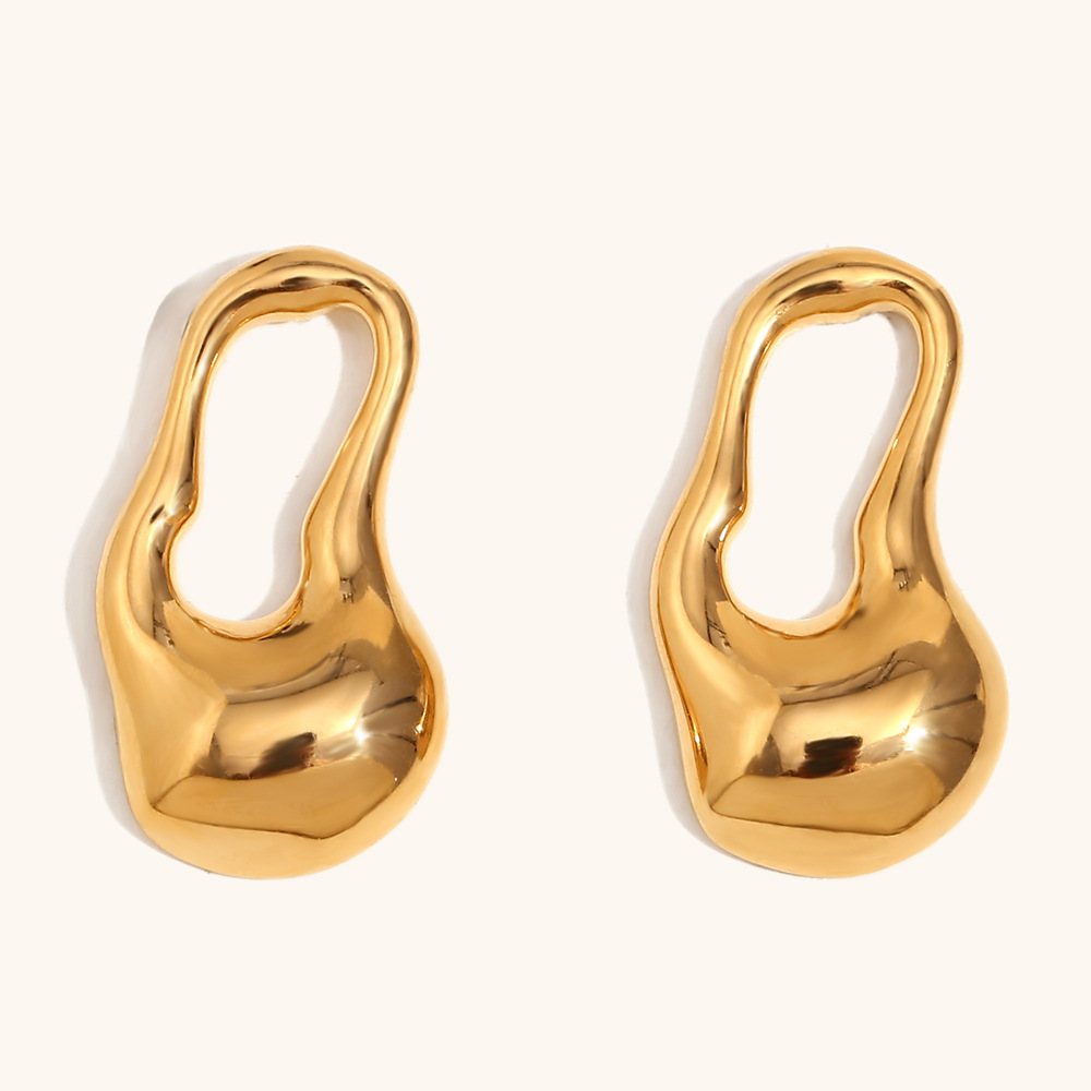 1:Irregular hollow water drop stud earrings-gold