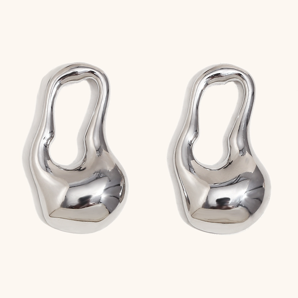 2:Irregular hollow water drop earrings-steel color