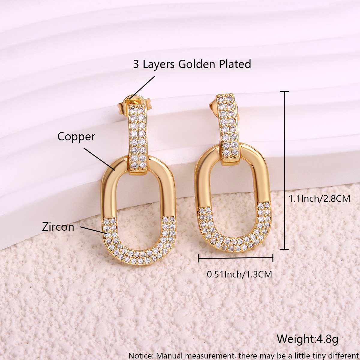 2:Champagne gold rectangular earrings ek10-4