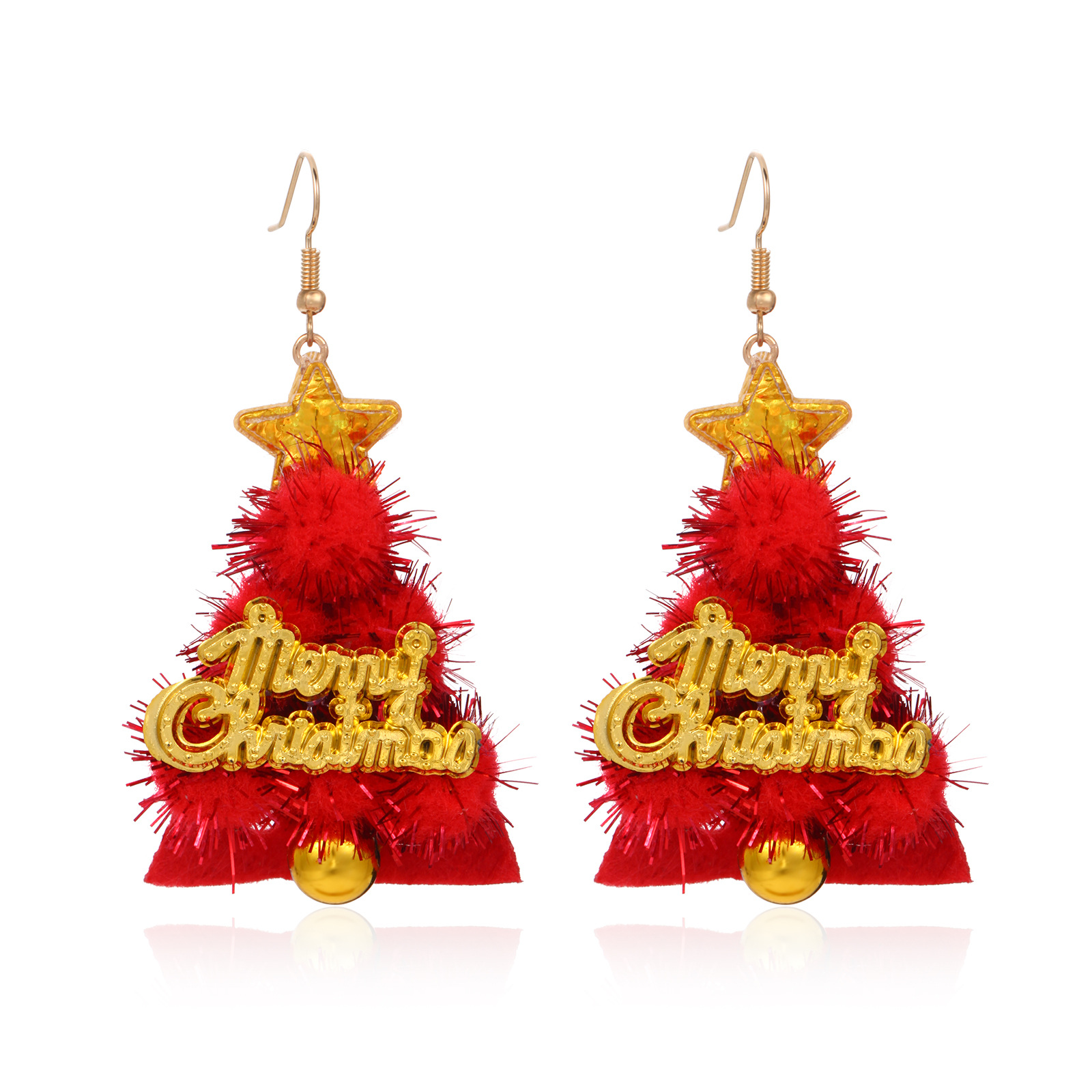 10:10. Red Christmas Tree Earrings