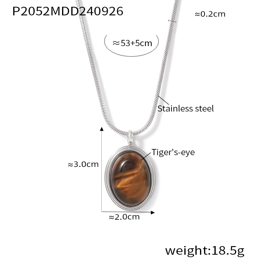 2:P2052-steel color tiger eye pendant necklace