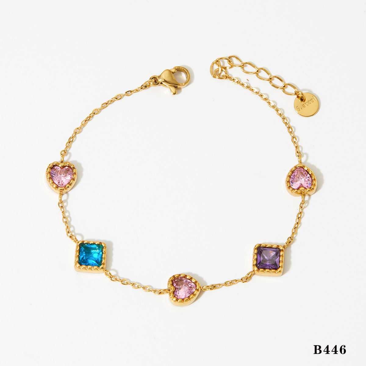 1:Gold + colored zirconium bracelet (b446)