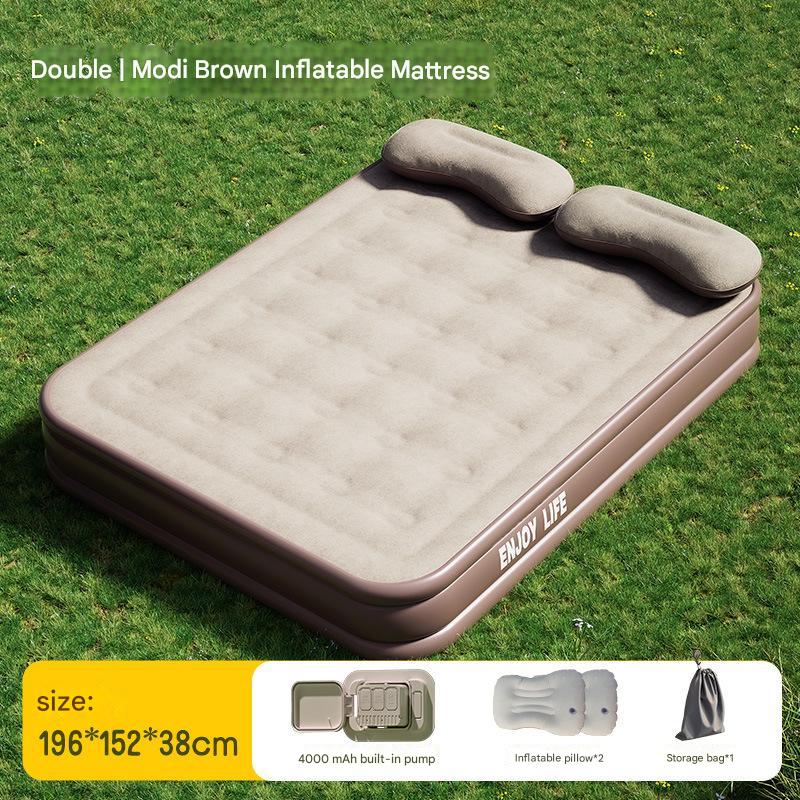 196*152*38 flocked mattress-medi brown-4000 mah (mattress   2 headrests   storage bag)