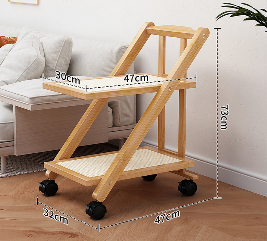 Wood color two-layer plastic rattan cart