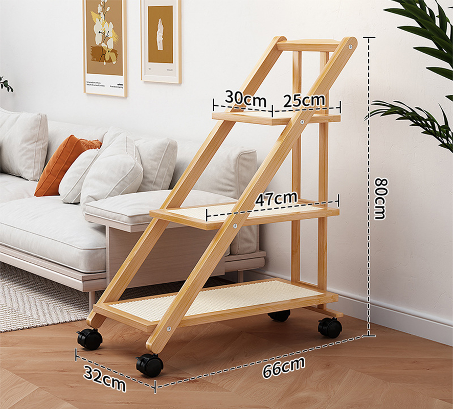 Wood color three-layer plastic rattan cart