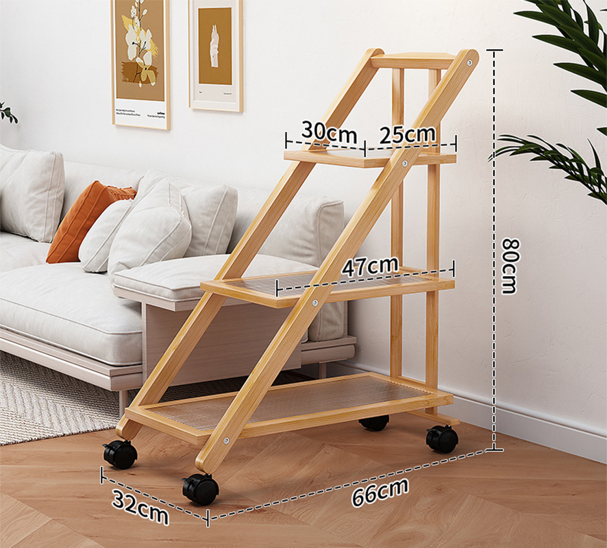 Wood color three-layer glass cart