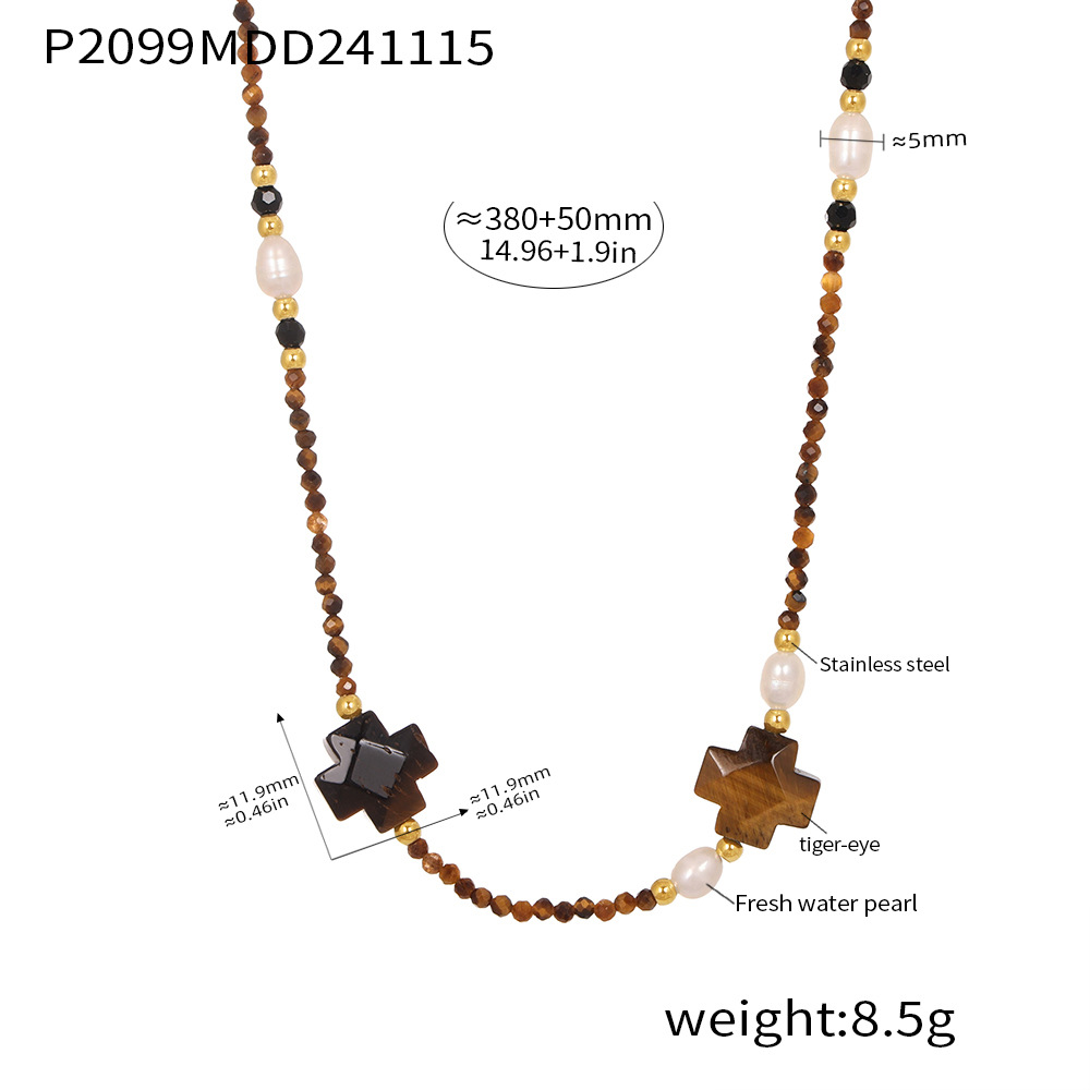 1:P2099-tiger eye freshwater pearl necklace