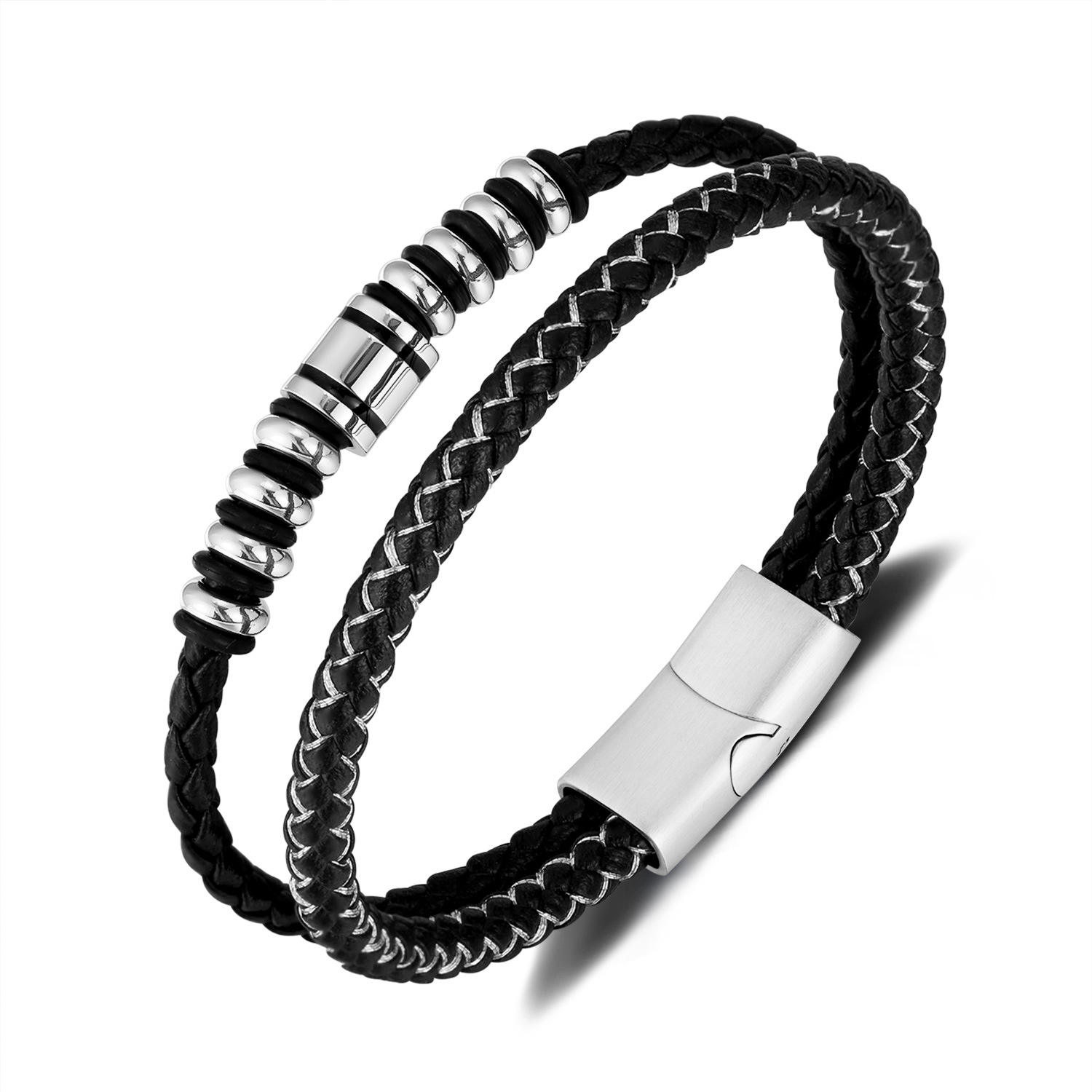 1:Ph1606b-leather bracelet steel color