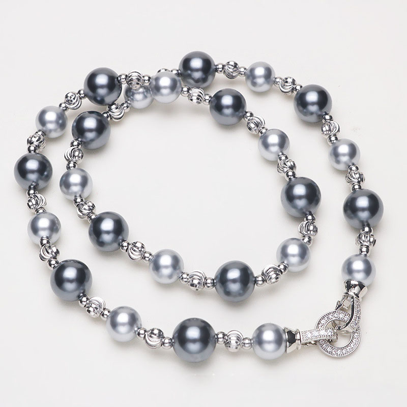 10mm grey shell beaded necklace [44-45cm length]