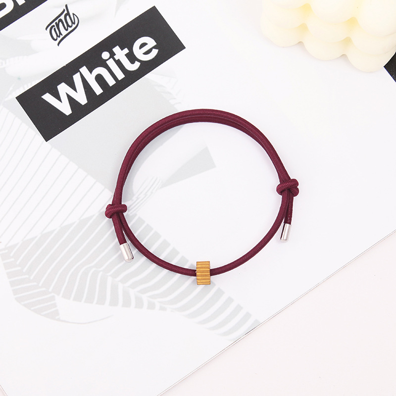 13:Golden Tungsten Carbide Bracelet Sticky Metal Head Wine Red Rope