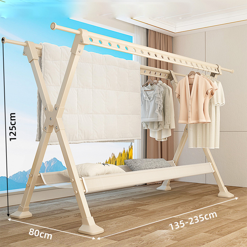 Cream white  New installation-free [1.3-2.3m telescopic] selected model   drying net   windproof foot pads