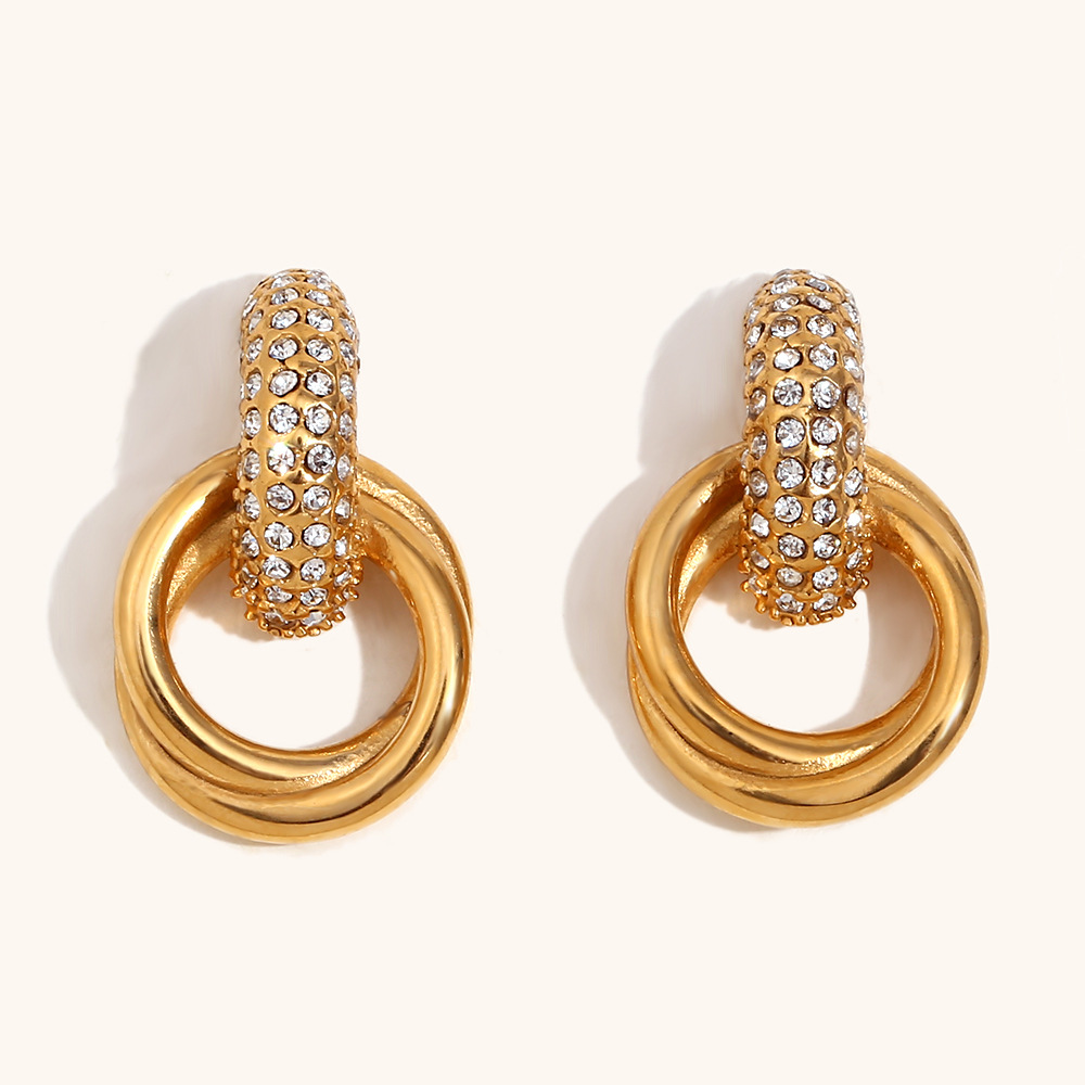 9:White zirconium ring stud earrings-gold