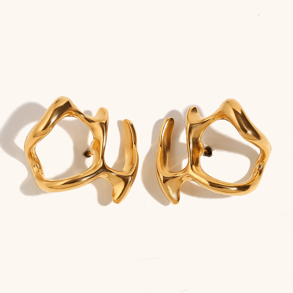 11:Symmetrical abstract mask stud earrings-gold