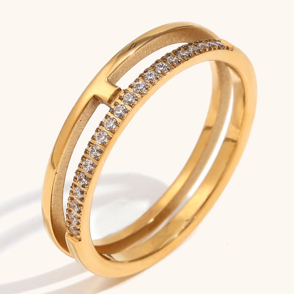 Simple double layer diamond ring-gold No. 6