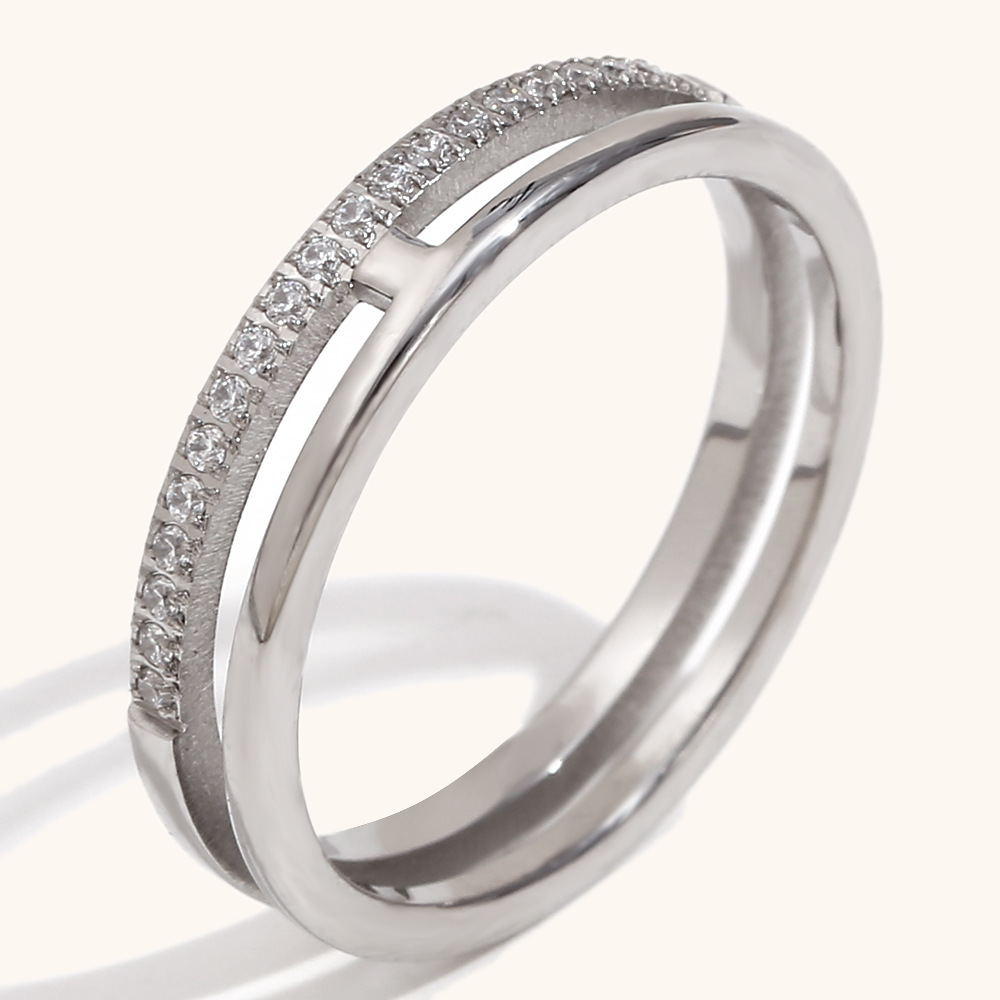 Simple double layer diamond ring-steel color No. 6