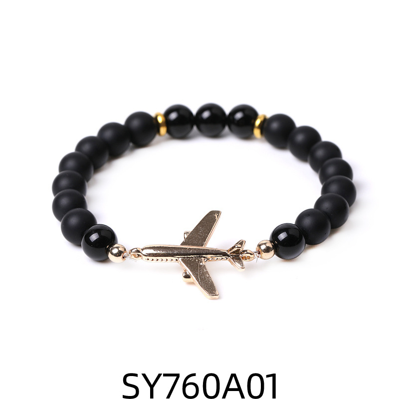 1:1 bright black stone Frosted Black Stone Golden airplane bracelet