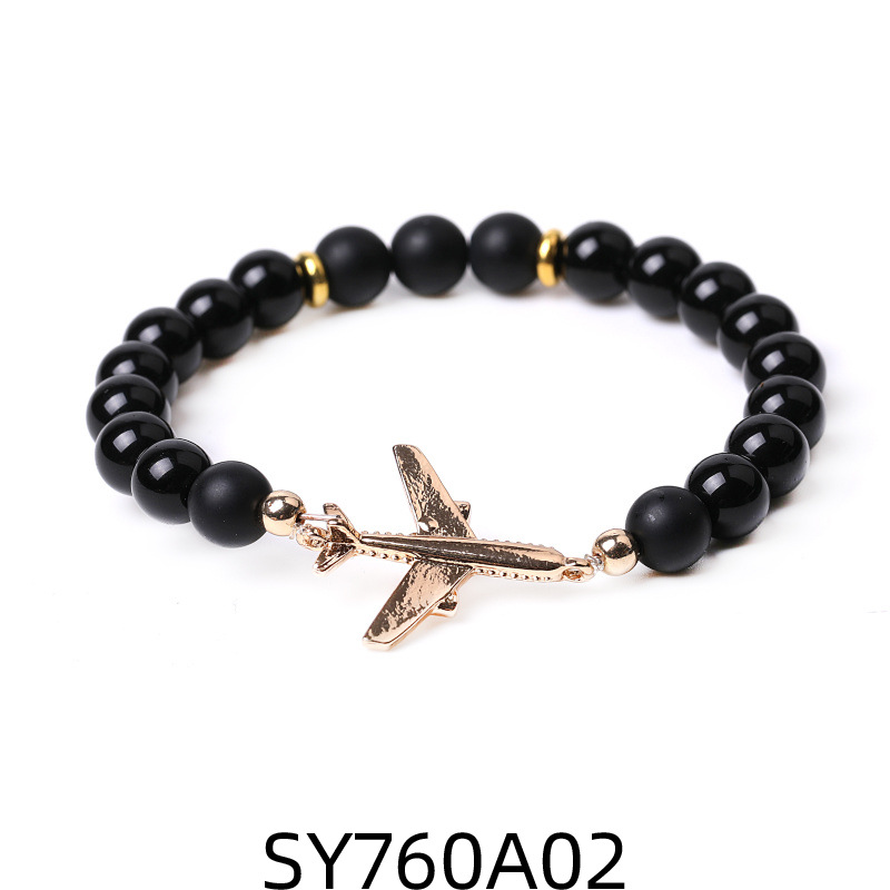 2:2 Frosted Black Stone bright black stone Golden airplane bracelet