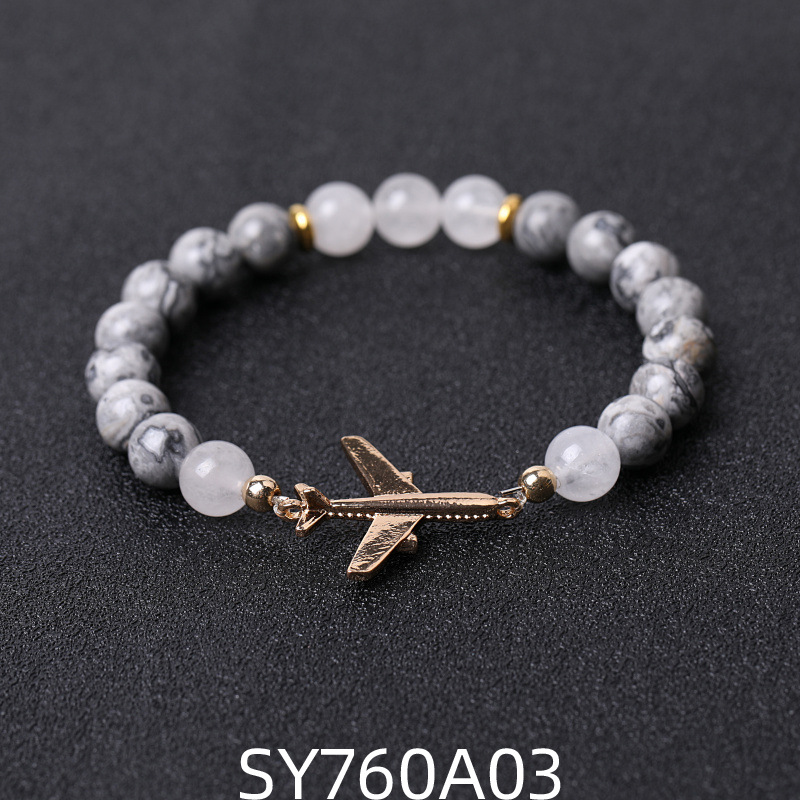 3:3 white stone map stone Golden airplane bracelet