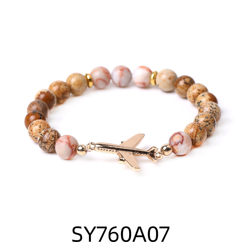 7:7 Red Network map stone Golden airplane bracelet