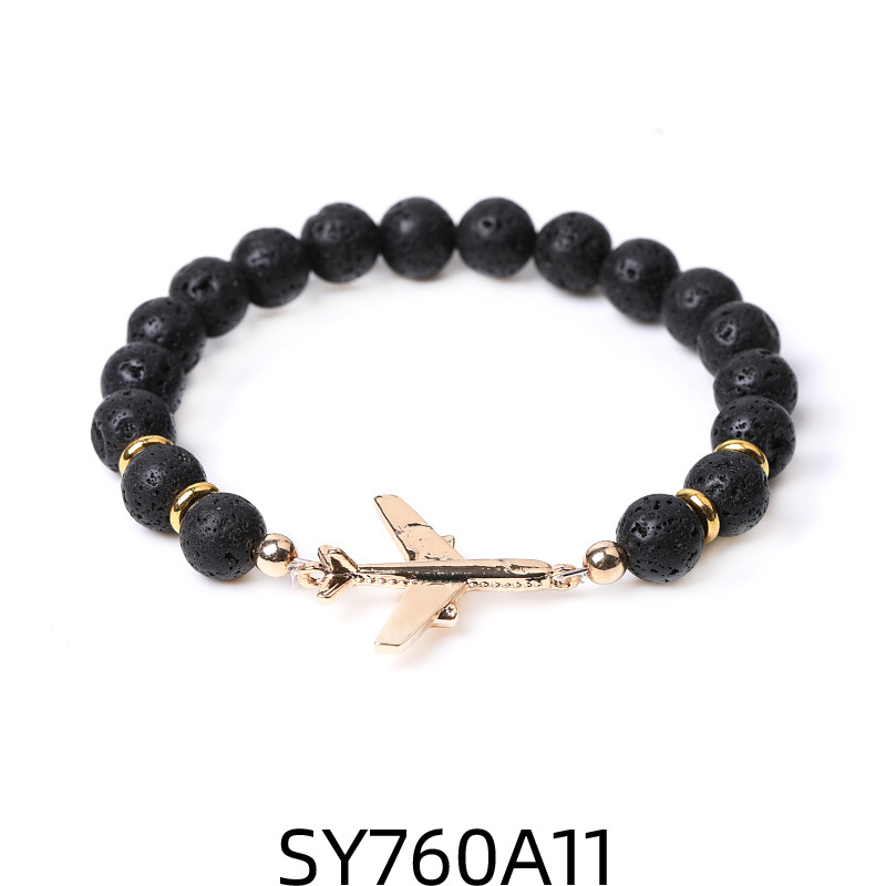 11:11 volcanic stone Golden airplane bracelet