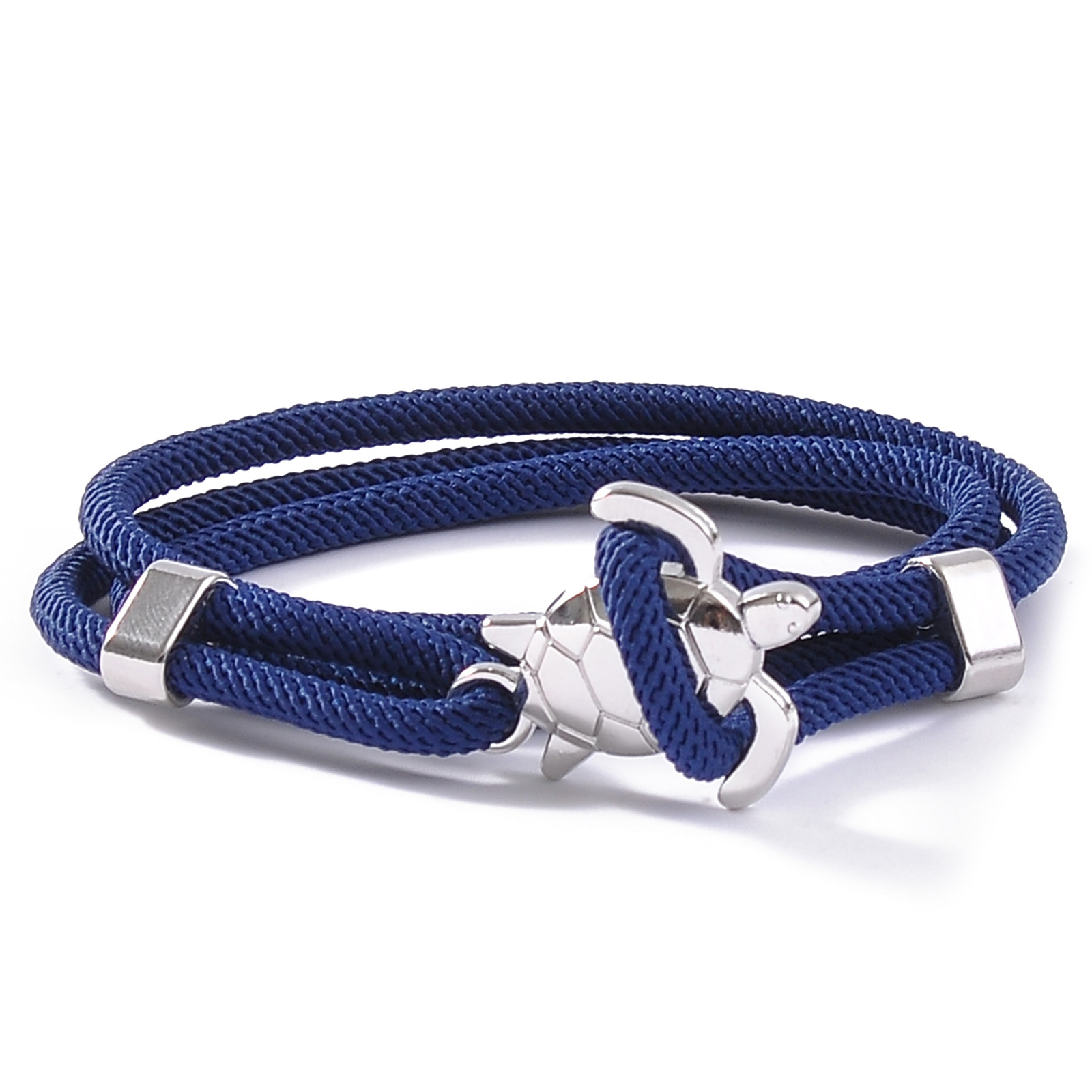 9:Navy blue rope silver turtle