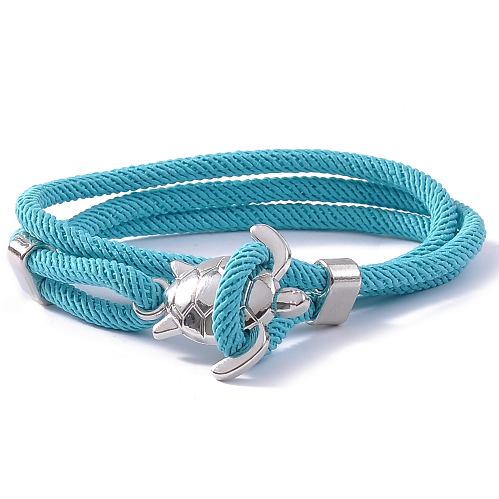 12:Sky blue rope silver turtle