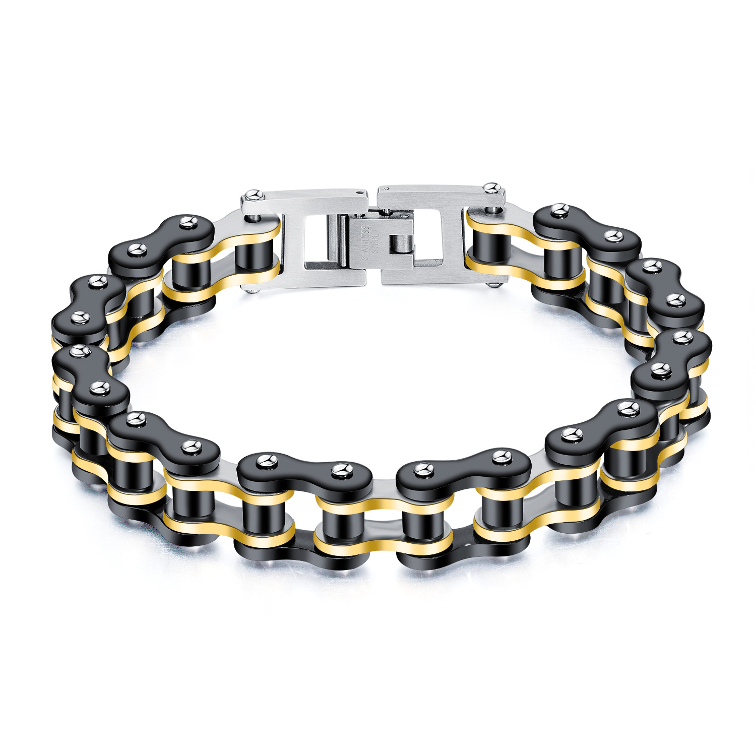 1029- Steel bracelet black with gold