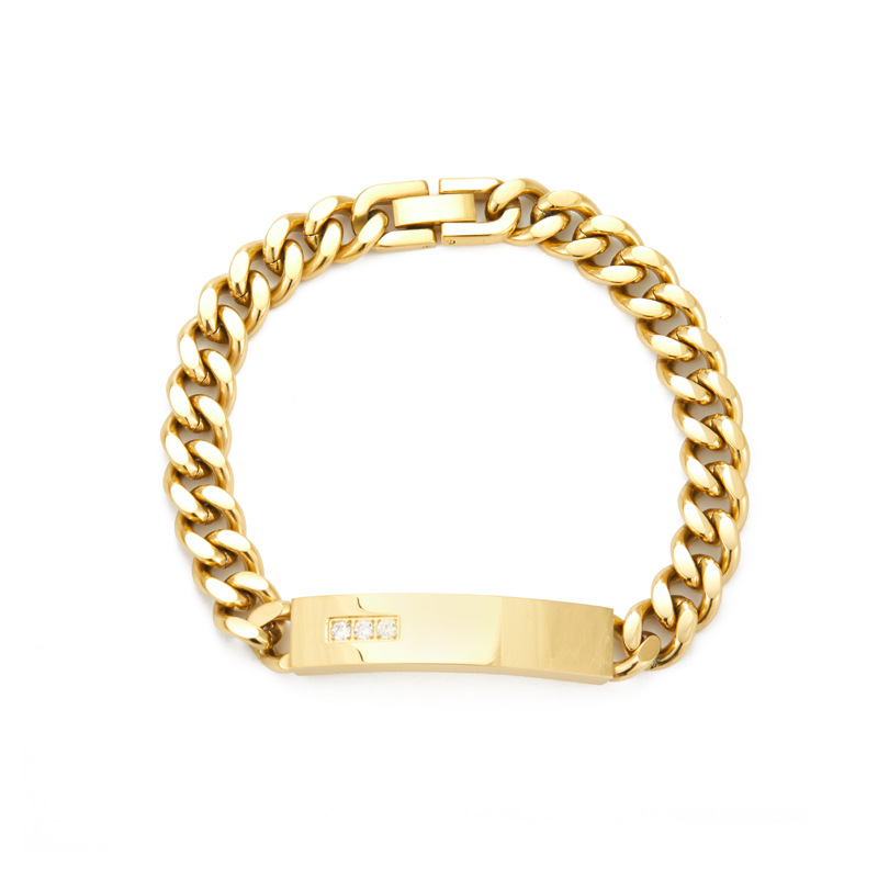 4:Bend Card Three Diamond Bracelet-Gold