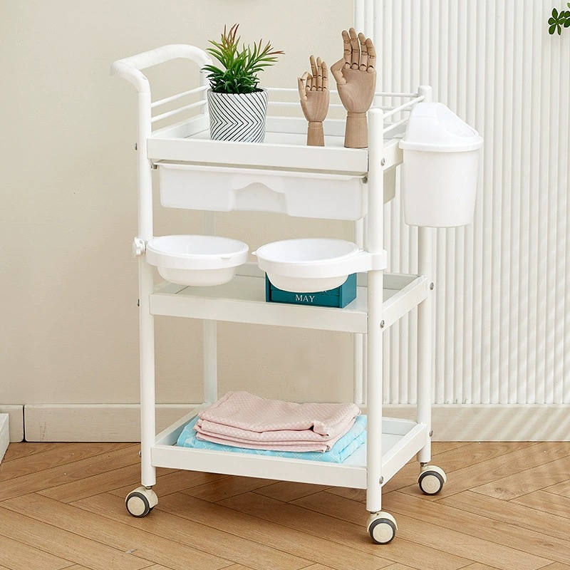 White with drawer. Trash bin. Double Basin