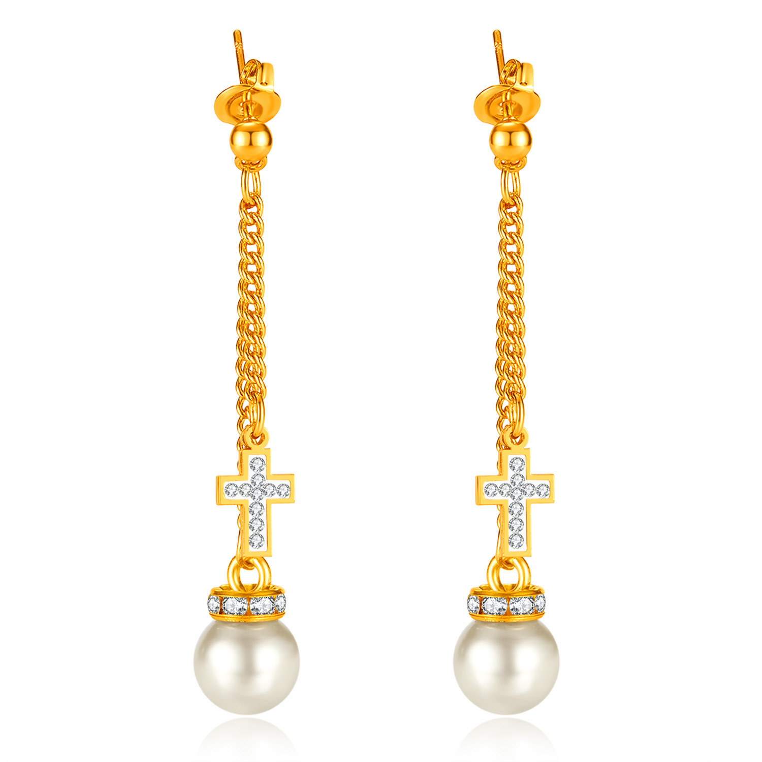 4:GE929-Steel Earrings Golden Cross