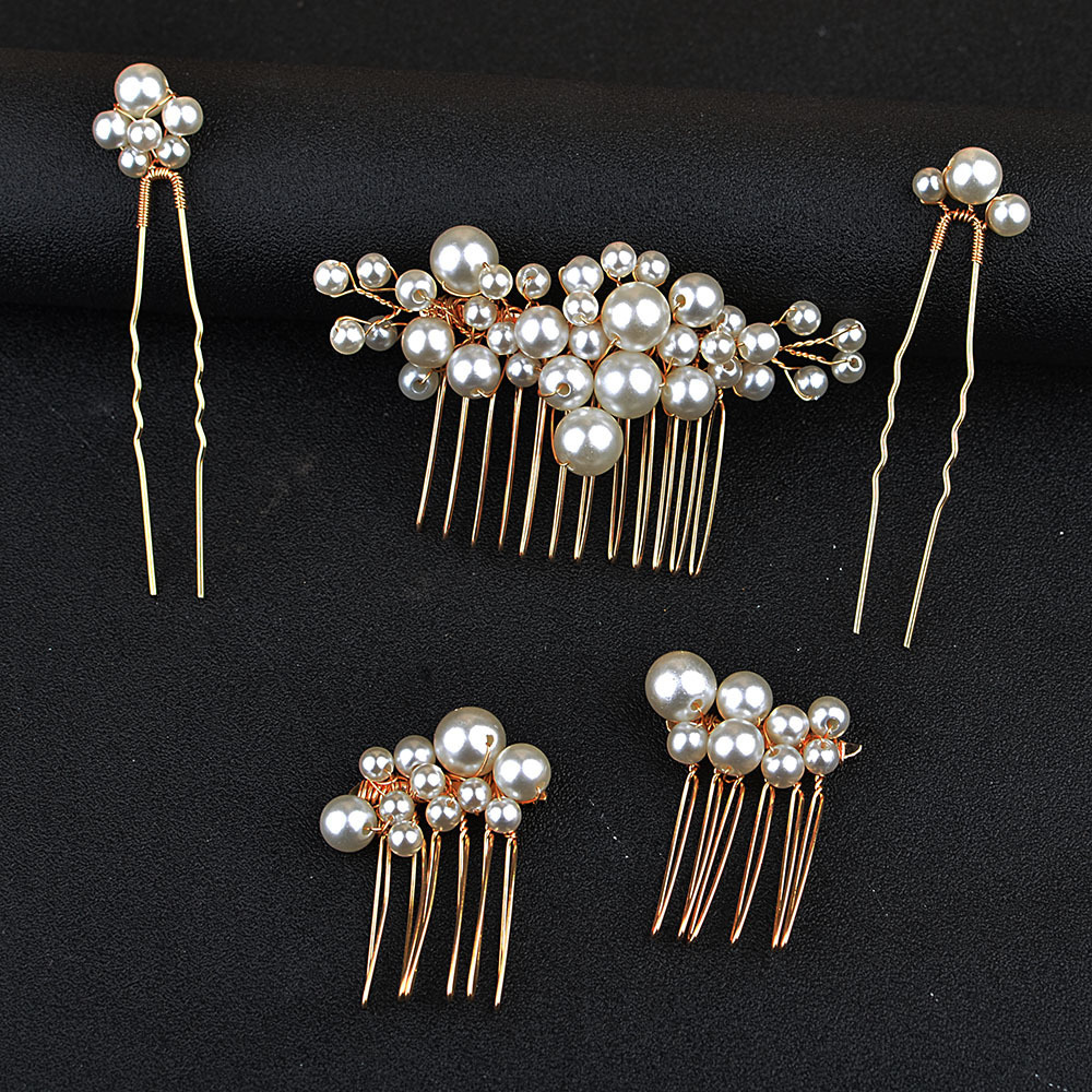 Golden 3 hair combs + 2 hairpins