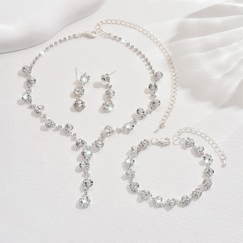 4:4 rhinestone necklace earrings bracelet set