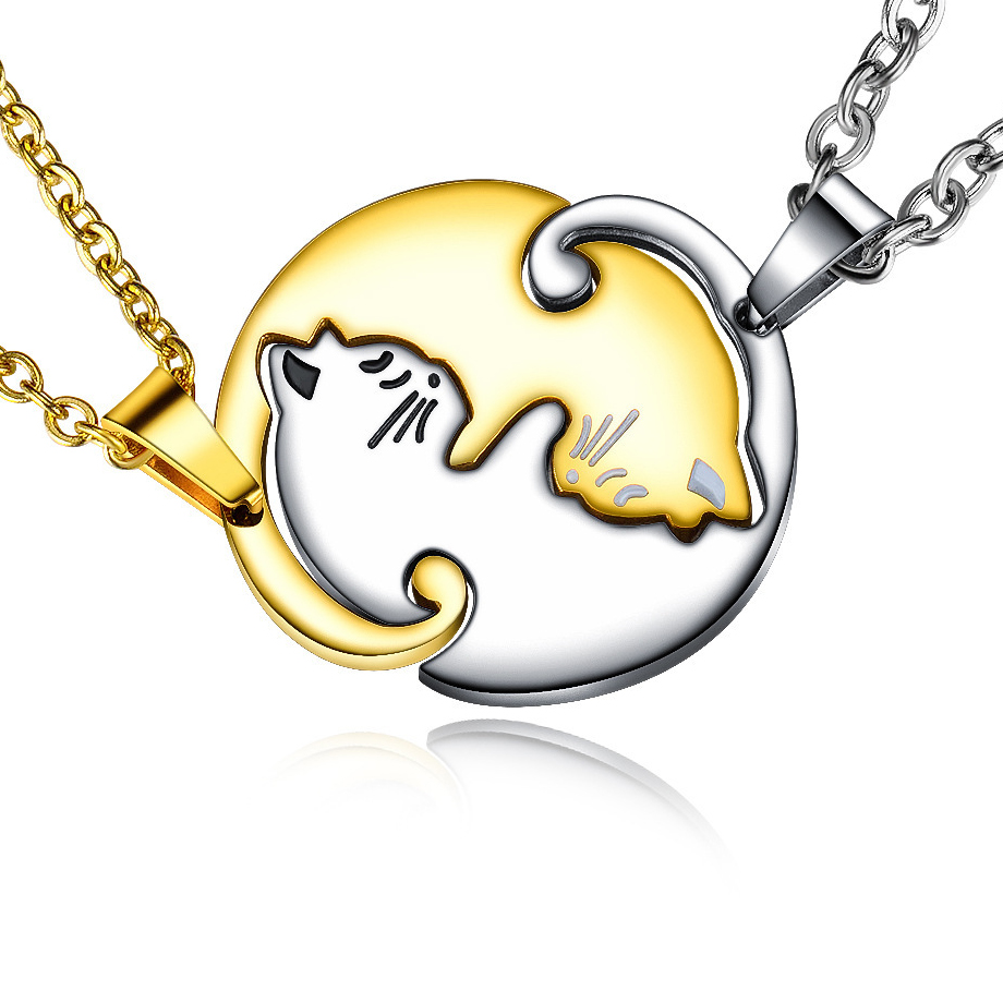 4:[1597] golden steel kitten pair [single pendant without chain]]