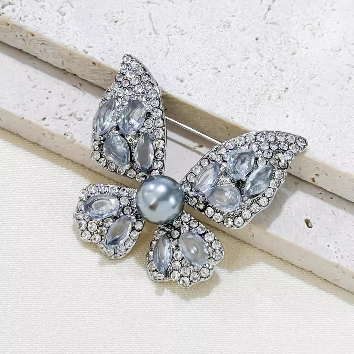 2:Silver diamond butterfly brooch